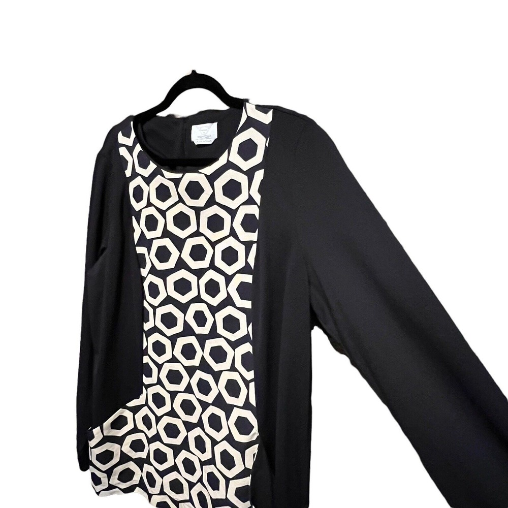 VOYAGE Marina Rinaldi Tunic Top Black White Geometric Print Pockets Art to Wear - Picture 6 of 11